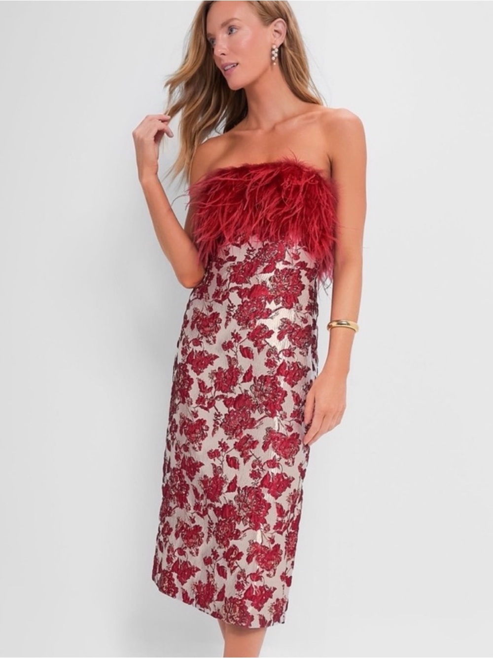 New Tuckernuck Hyacinth House Red Feathered Reina Dress - size small